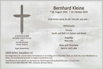 Todesanzeige von Bernhard Kleine von MZV