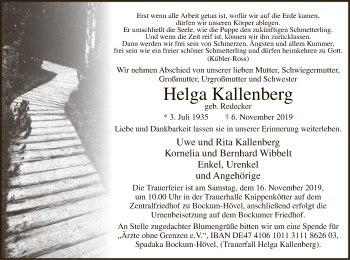 Todesanzeige von Helga Kallenberg von MZV