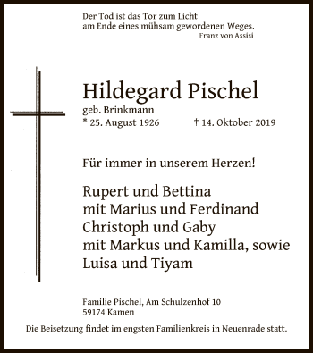 Todesanzeige von Hildegard Pischel von MZV