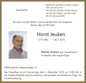 Todesanzeige von Horst Jeuken von MZV