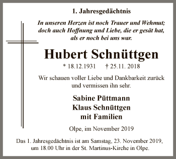 Todesanzeige von Hubert Schnüttgen von MZV