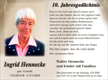 Todesanzeige von Ingrid Hennecke von MZV