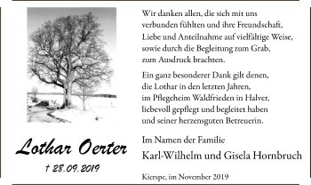 Todesanzeige von Lothar Oerter von MZV