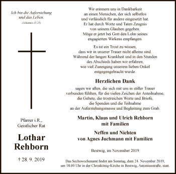 Todesanzeige von Lothar Rehborn von MZV