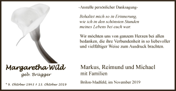 Todesanzeige von Margaretha Wild von MZV