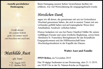 Todesanzeige von Mathilde Aust von MZV