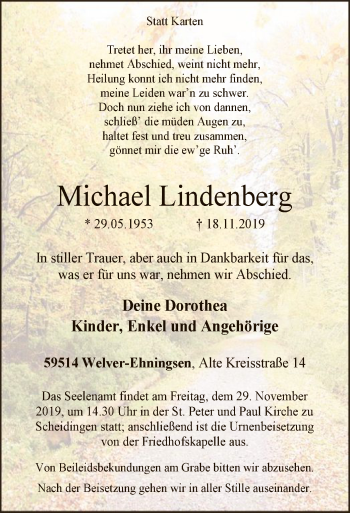 Todesanzeige von Michael Lindenberg von MZV