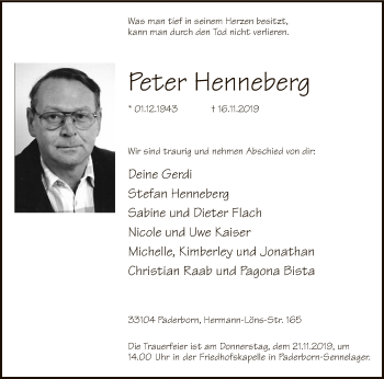 Todesanzeige von Peter Henneberg von MZV