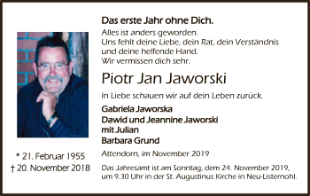 Todesanzeige von Piotr Jan Jaworski von MZV
