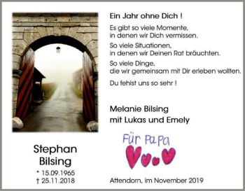 Todesanzeige von Stephan Bilsing von MZV