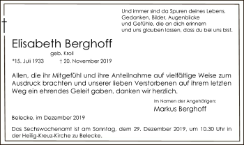 Todesanzeige von Elisabeth Berghoff von MZV