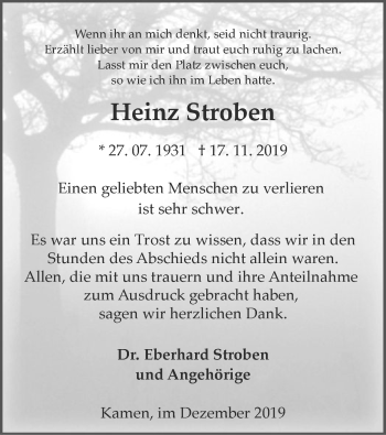 Todesanzeige von Heinz Stroben von MZV