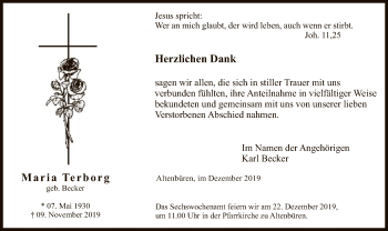 Todesanzeige von Maria Terborg von MZV