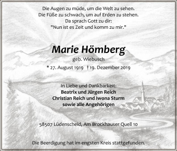 Todesanzeige von Marie Hömberg von MZV
