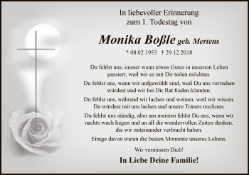 Todesanzeige von Monika Boßle von MZV