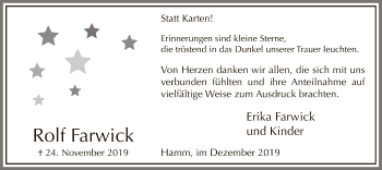 Todesanzeige von Rolf Farwick von MZV