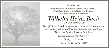 Todesanzeige von Wilhelm Heinz Bach von MZV