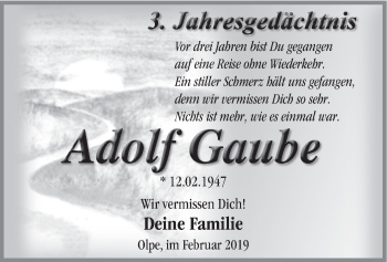 Todesanzeige von Adolf Gaube von HSK