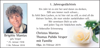Todesanzeige von Brigitte Mantas von HSK