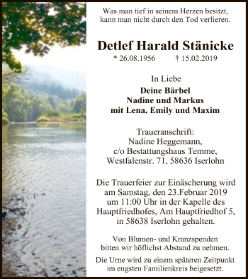 Todesanzeige von Detlef Harald Stänicke von MZV