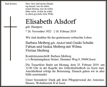 Todesanzeige von Elisabeth Alsdorf von MZV
