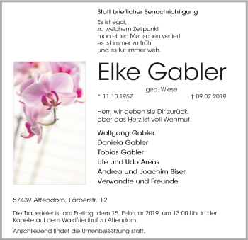 Todesanzeige von Elke Gabler von HSK