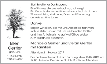 Todesanzeige von Ellen Gertler von HSK