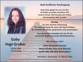Todesanzeige von Gaby Vogt-Gruber von HSK