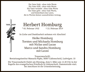 Todesanzeige von Herbert Homburg von MZV