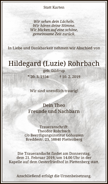 Todesanzeige von Hildegard Rohrbach von MZV