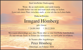 Todesanzeige von Irmgard Hömberg von HSK