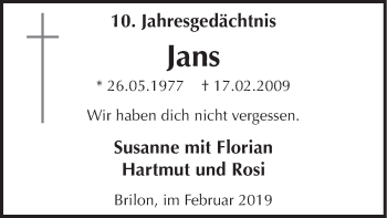 Todesanzeige von Jans  von HSK