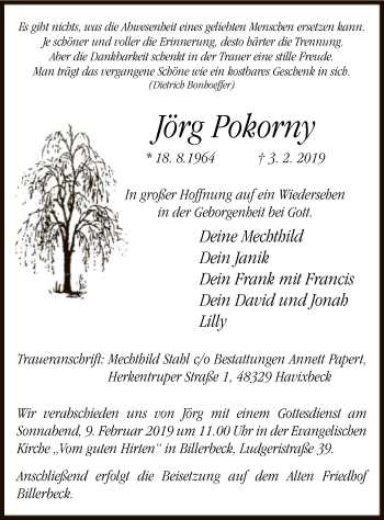 Todesanzeige von Jörg Pokorny von MZV