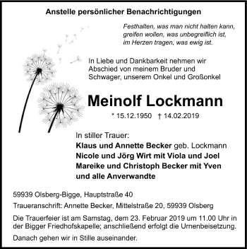 Todesanzeige von Meinolf Lockmann von HSK