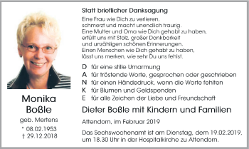 Todesanzeige von Monika Boßle von HSK