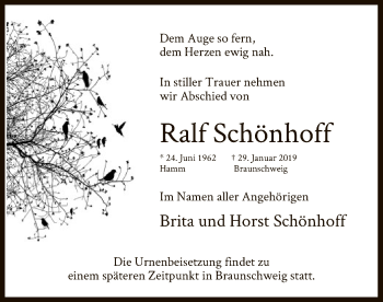 Todesanzeige von Ralf Schönhoff von MZV