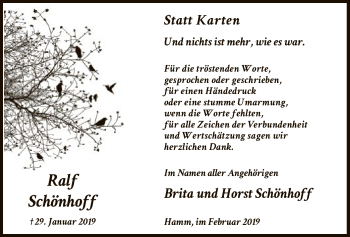 Todesanzeige von Ralf Schönhoff von MZV
