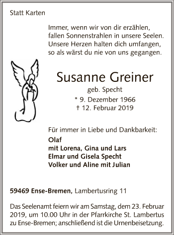 Todesanzeige von Susanne Greiner von MZV