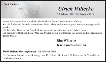 Todesanzeige von Ulrich Willecke von HSK