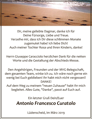 Todesanzeige von Antonio Francesco Curatolo von MZV