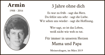 Todesanzeige von Armin  von MZV