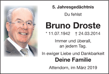 Todesanzeige von Bruno Droste von HSK