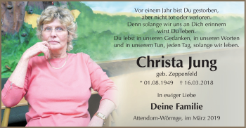 Todesanzeige von Christa Jung von HSK