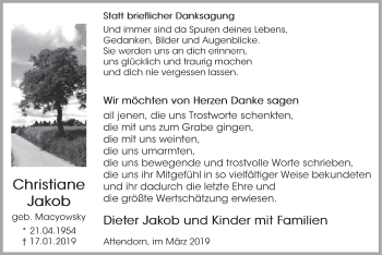 Todesanzeige von Christiane Jakob von HSK