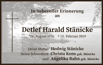 Todesanzeige von Detlef Harald Stänicke von MZV