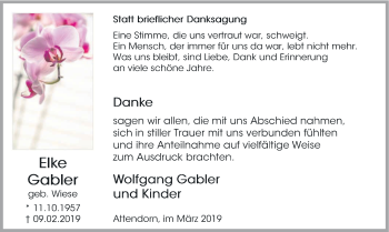 Todesanzeige von Elke Gabler von HSK
