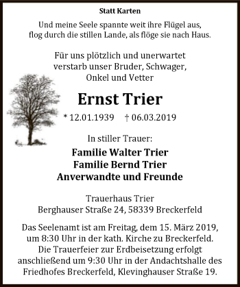 Todesanzeige von Ernst Trier von MZV