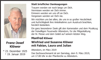 Todesanzeige von Franz-Josef Klöwer von HSK