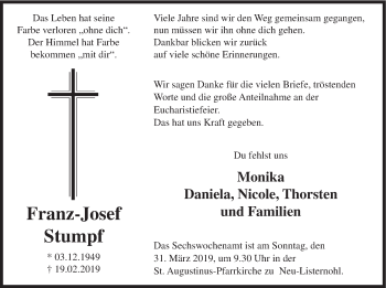 Todesanzeige von Franz-Josef Stumpf von HSK