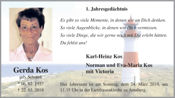 Todesanzeige von Gerda Kos von HSK